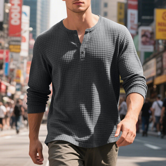 Herren Langarm-Hemd mit Druckknöpfen und strukturiertem Design EB
