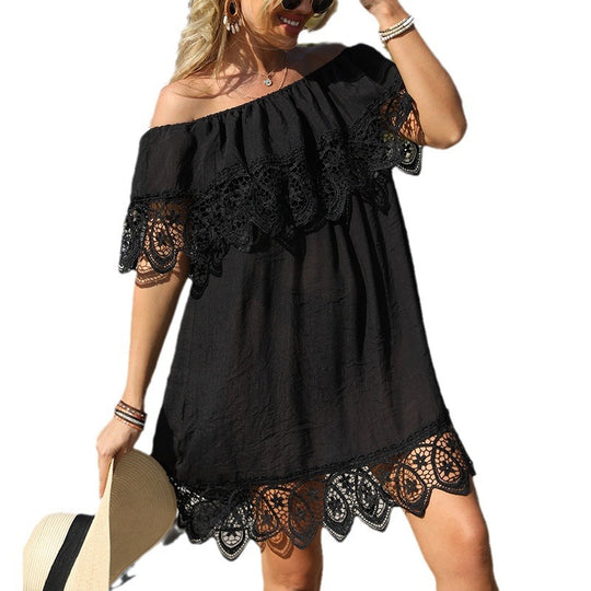 Damen transparente Strandtunika mit elegantem Häkelbesatz EB
