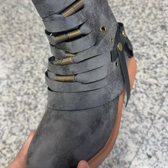 Damen modische Stiefeletten mit raffinierten Schnürdetails und elegantem Reißverschluss EB