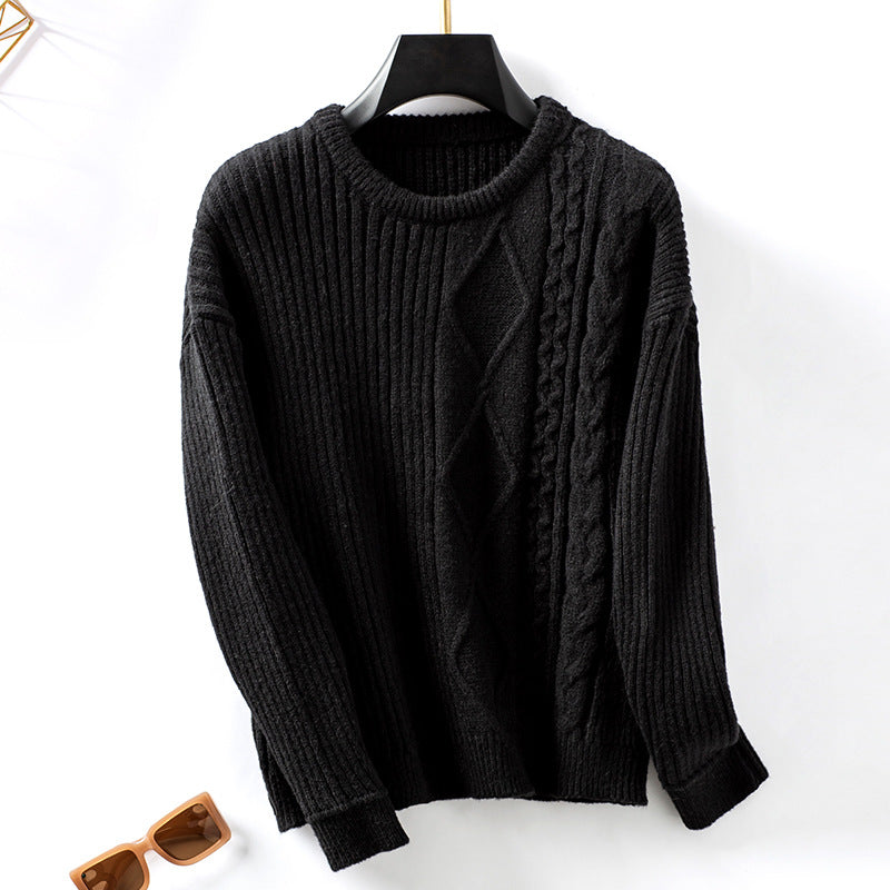 Damen modischer Strickpullover mit strukturierten Mustern und Rundhalsausschnitt EB