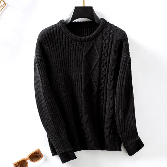 Damen modischer Strickpullover mit strukturierten Mustern und Rundhalsausschnitt EB