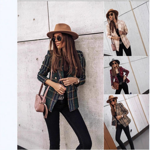 Damen nan eleganter Tweed-Blazer mit Doppelknopf, strukturierter Webung und aufgesetzten Taschen EB