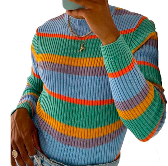 Damen Strickpullover mit modischem Streifenmuster und lässigem Schnitt EB
