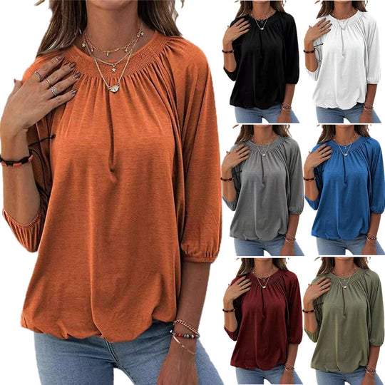Damen leichtes Blusenshirt mit romantischem Puffärmel und lässigem Schnitt EB