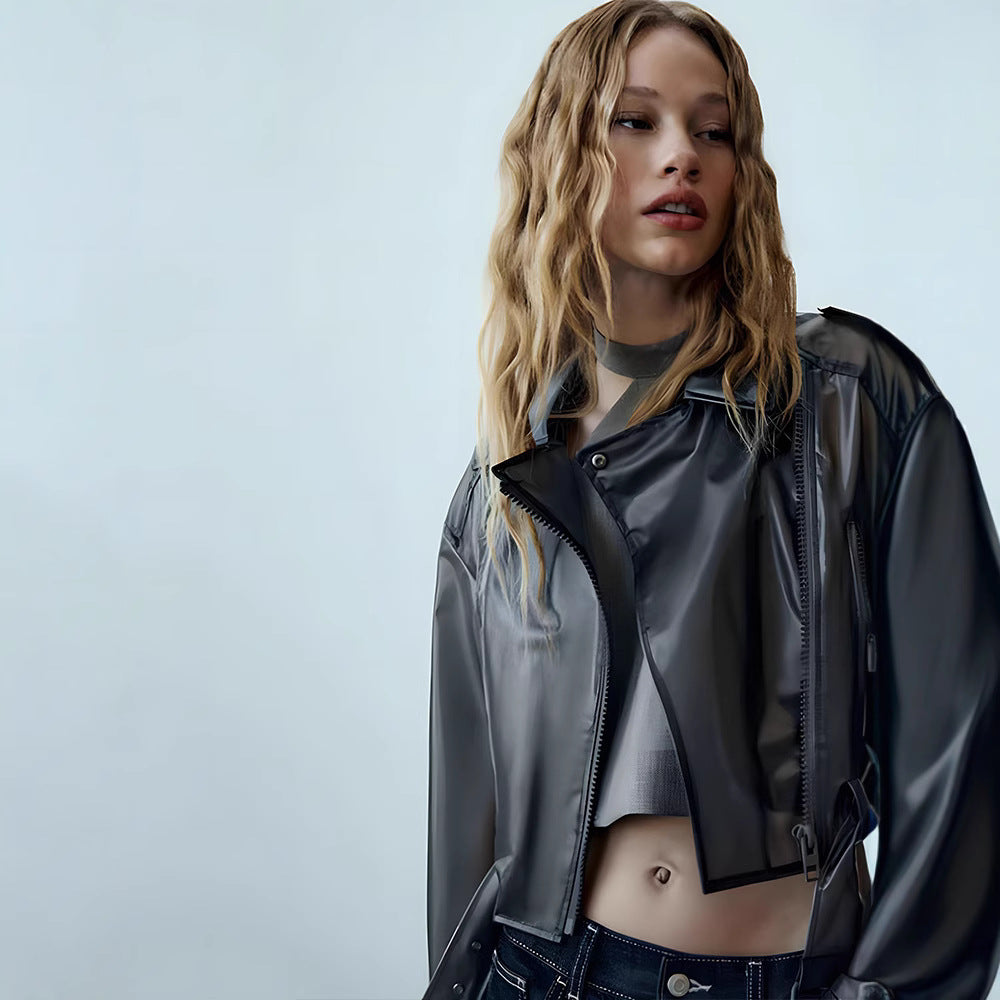 Damen trendige Jacke im edgy Biker-Stil mit asymmetrischem Reißverschluss EB