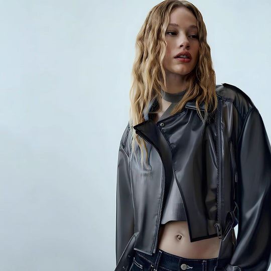 Damen trendige Jacke im edgy Biker-Stil mit asymmetrischem Reißverschluss EB