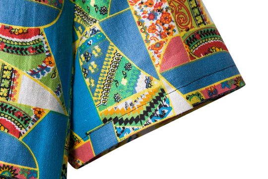 Herren Kurzarmhemd mit auffälligem Patchwork-Muster EB