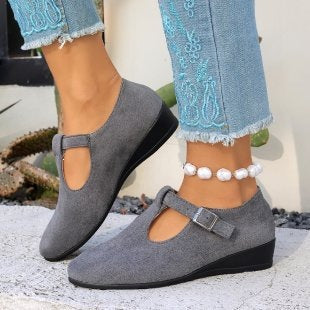 Damen Wedge-Pantoletten mit modischem Schnallen-Design EB