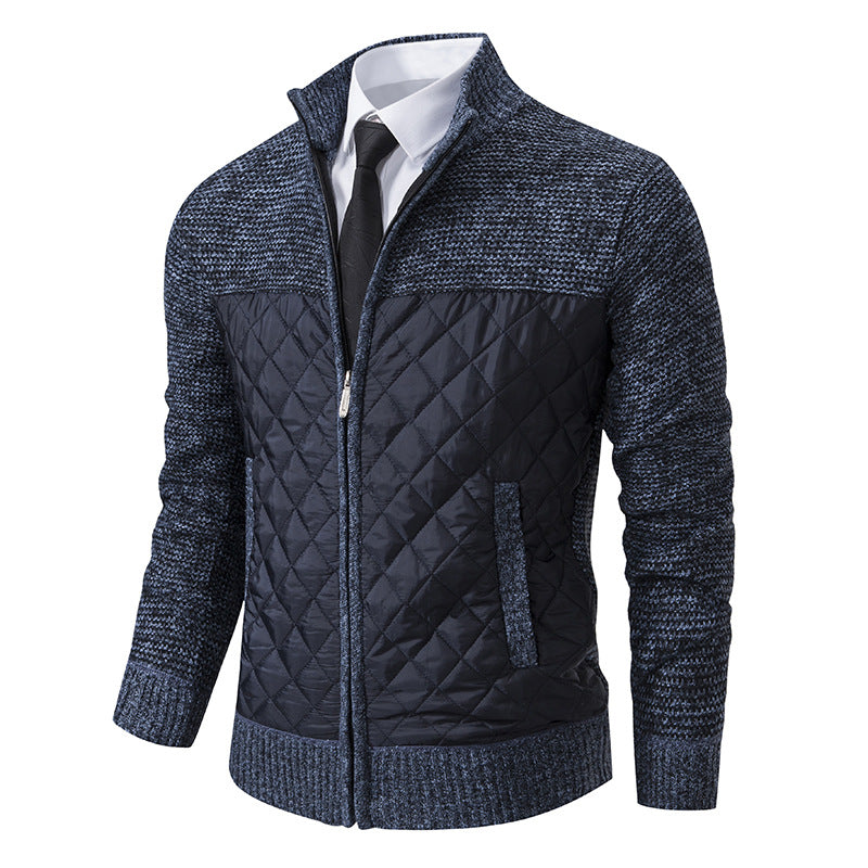 Herren nan gesteppte Hybrid-Strickjacke mit diamantsteppung, Stehkragen, isolierendem Thermofutter und Reißverschluss EB