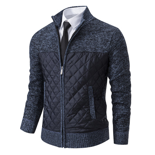 Herren nan gesteppte Hybrid-Strickjacke mit diamantsteppung, Stehkragen, isolierendem Thermofutter und Reißverschluss EB
