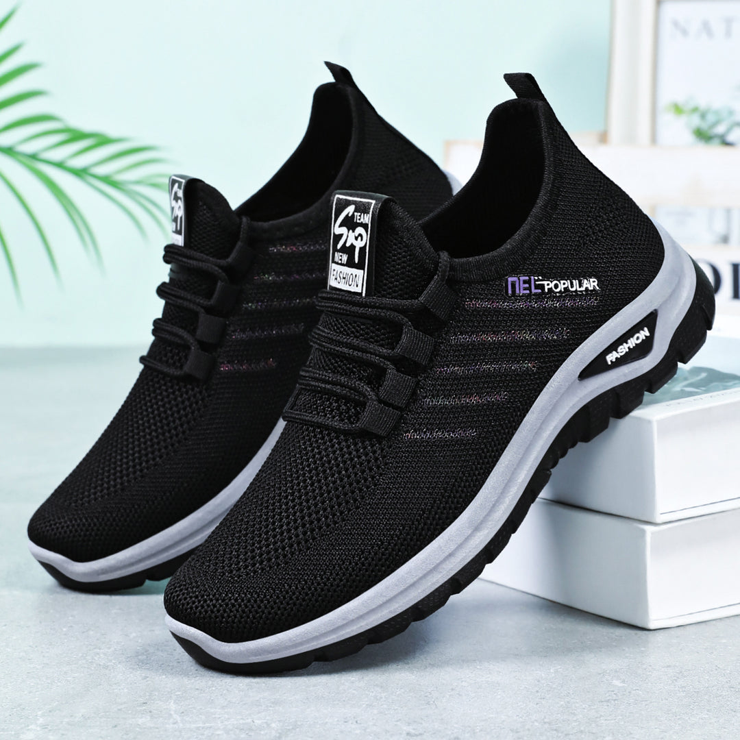 Damen nan leichte gestrickte Freizeitsneaker mit elastischem Schnellzug-Kordelsystem und stoßdämpfender EVA-Sohle EB