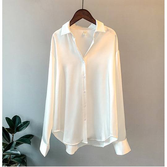 Damen Elegante Bluse aus feinem Satin mit Rüschendetails EB