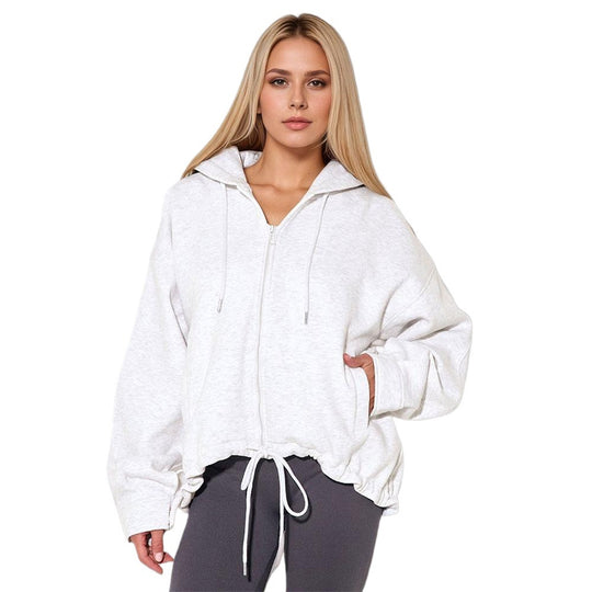 Damen oversized Kapuzenjacke mit Reißverschluss, Tunnelzug-Saum und Kängurutaschen Eichborn Berlin