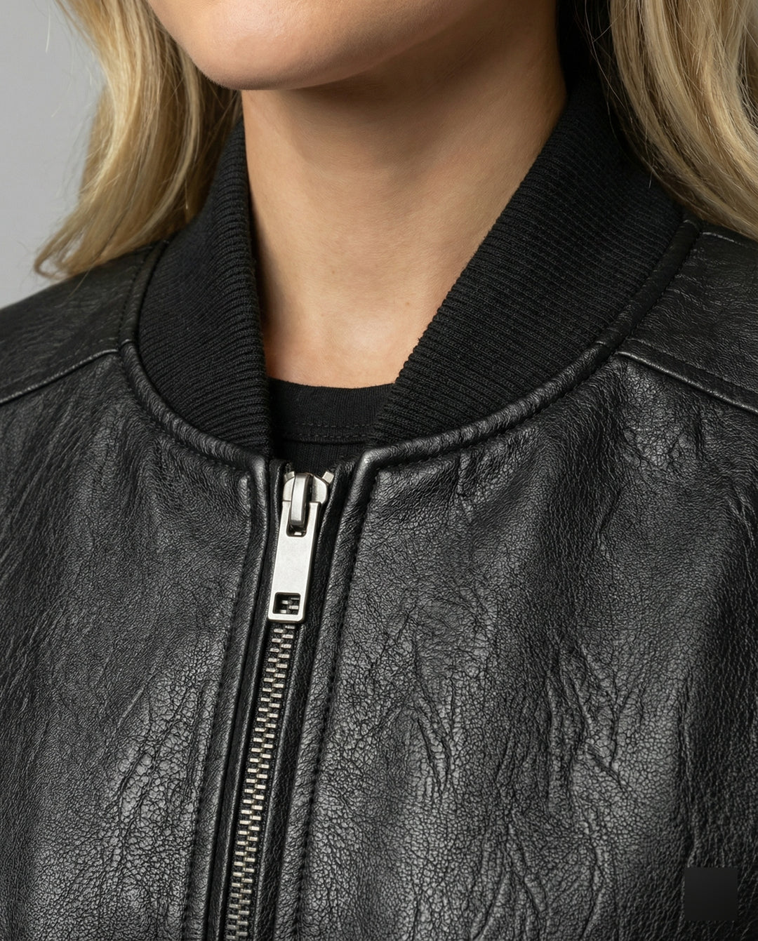 Damen PU Lederjacke Schwarz Kurz American Style Baseball Jacke Bikerlook