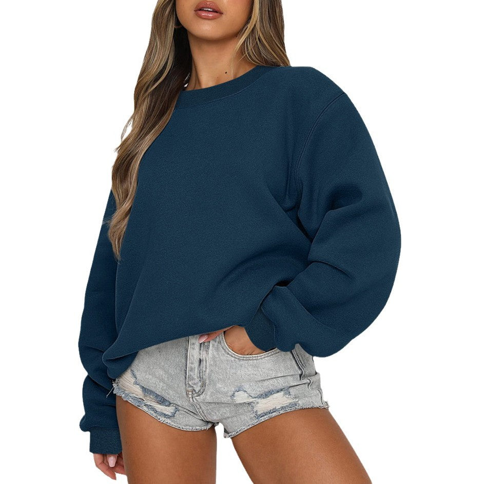Damen nan oversized Rundhals-Sweatshirt aus Baumwollmix mit überschnittener Schulter, angerauter Innenseite und elastischen Bündchen EB