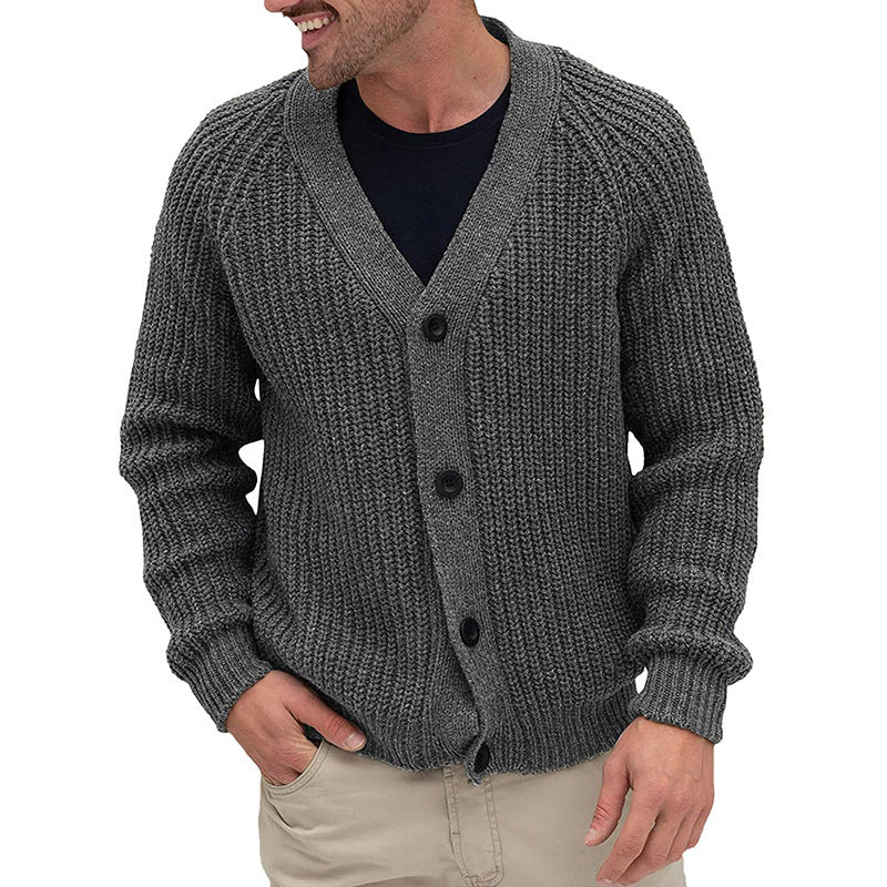 Herren modische Strickjacke mit tiefem V-Ausschnitt und strukturierter Oberfläche EB