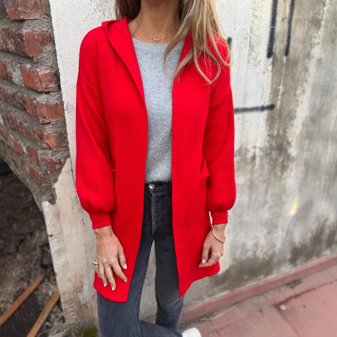 Damen Kuschelige Strickjacke mit Kapuze und Taschen EB