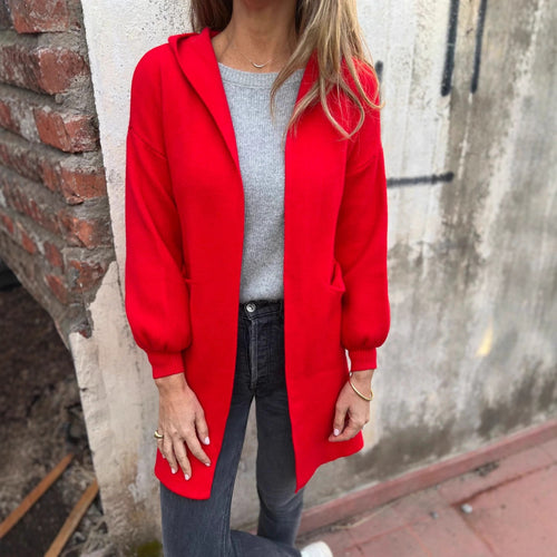 Damen Kuschelige Strickjacke mit Kapuze und Taschen EB