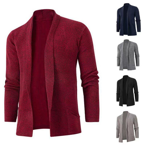 Herren lässige Strickjacke mit offenem Kragen und elegantem Rippdesign EB