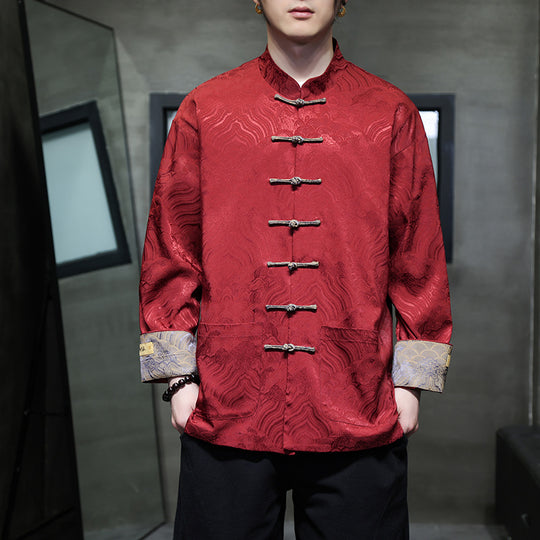 Herren nan traditionelle Tangjacke mit chinesischem Knotenverschluss und Brokatärmeln EB