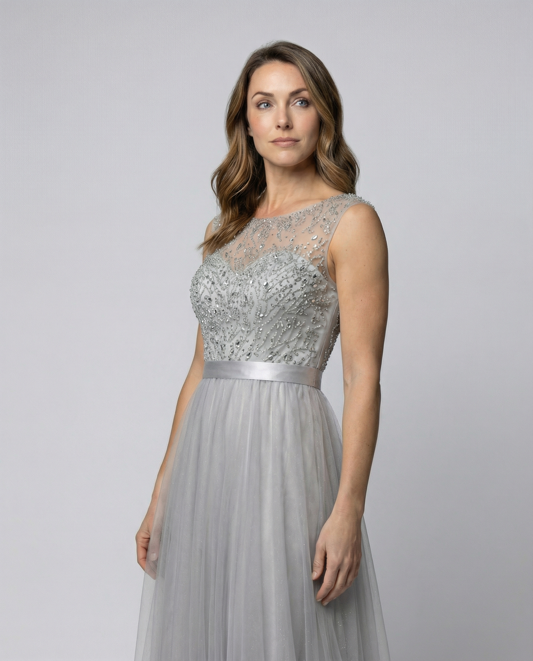 EB | Herz-Ausschnitt Maxi Ombre Grau Kleid mit Schaufel-Bodice
