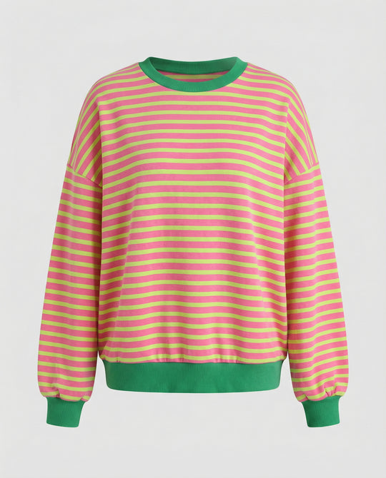 Damen lässiges gestreiftes Sweatshirt mit Boxy-Schnitt und kontrastierenden Abschlüssen EB