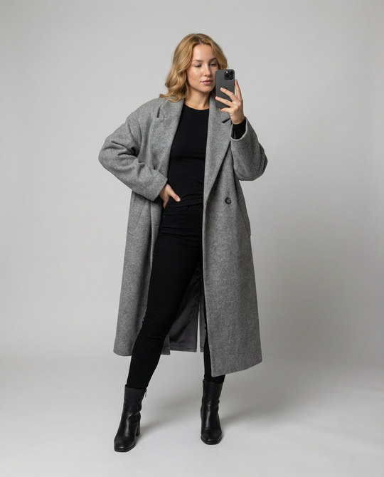 Damen Eleganter Oversized Wollmantel mit Taschen & Komfort | EB