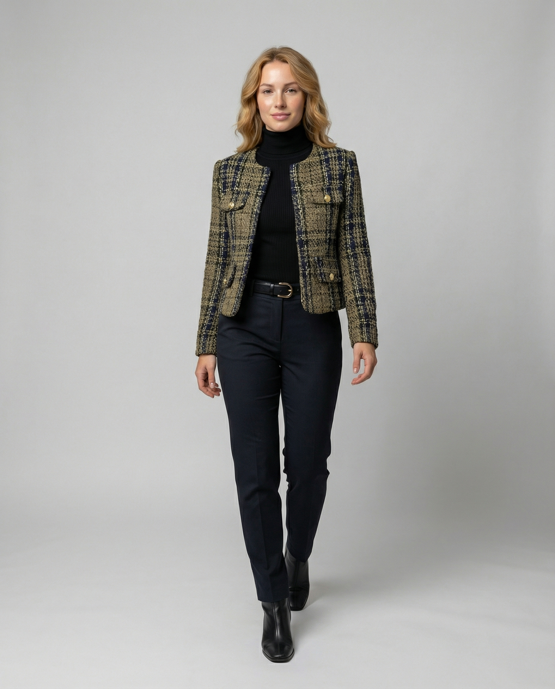 Damen Tweed-Blazerjacke mit goldenen Knöpfen EB