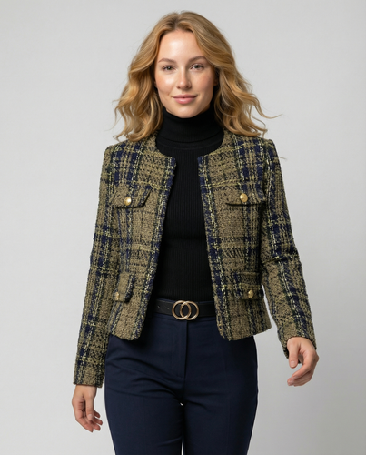 Damen Tweed-Blazerjacke mit goldenen Knöpfen EB