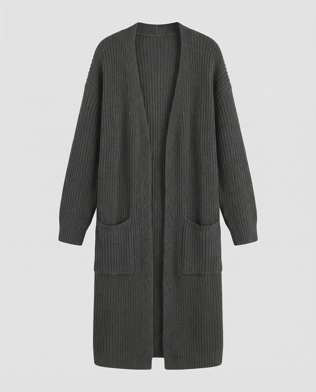 Damen Strickmantel mit Tiefem V-Ausschnitt und Seitlichen Eingrifftaschen EB