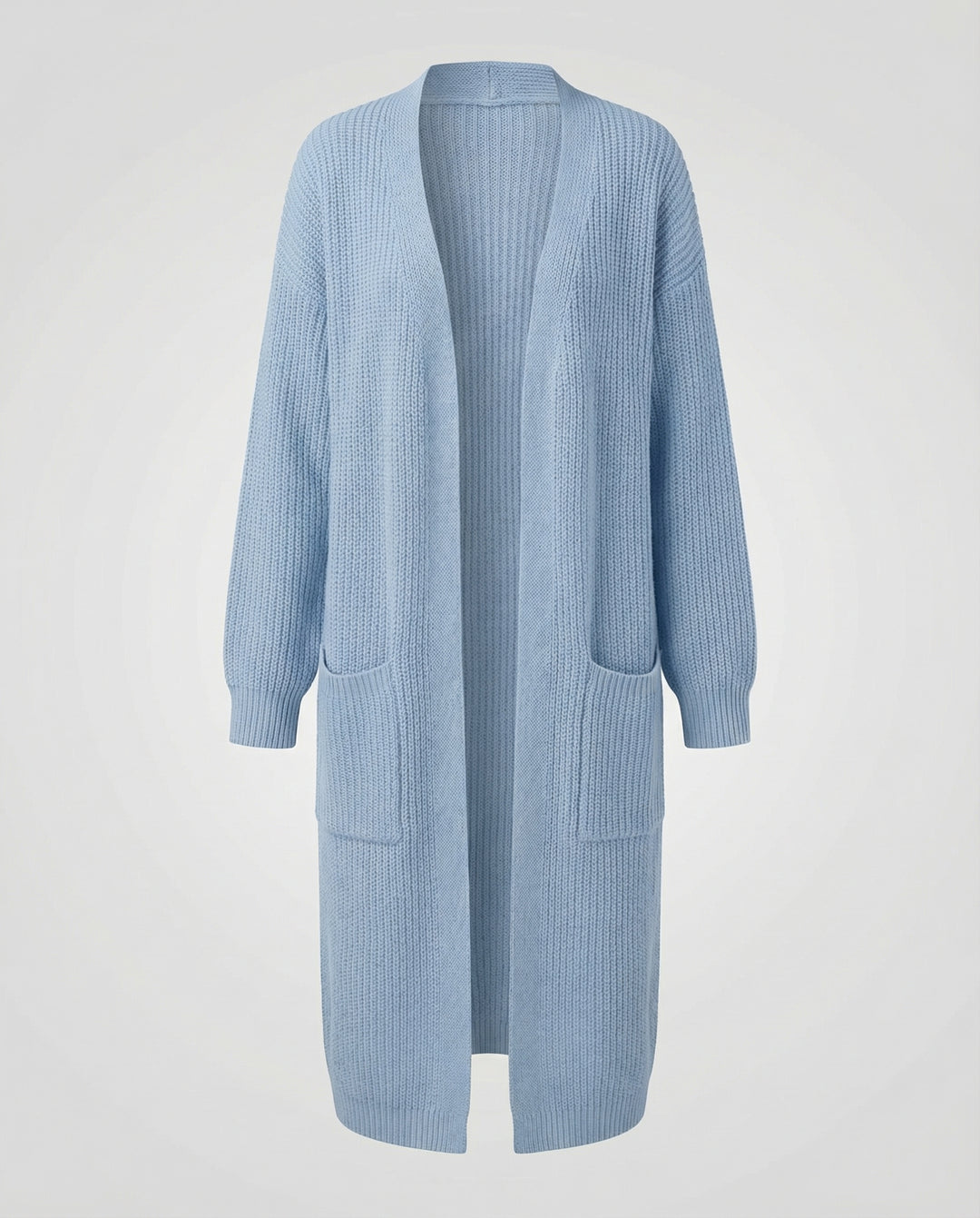 Damen Strickmantel mit Tiefem V-Ausschnitt und Seitlichen Eingrifftaschen EB