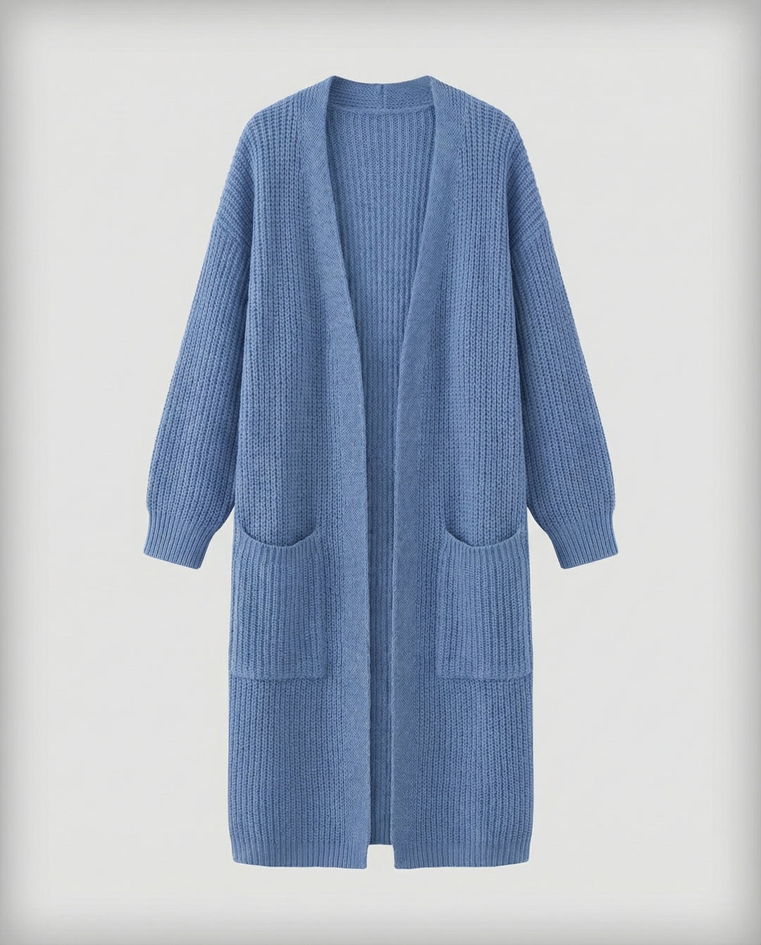 Damen Strickmantel mit Tiefem V-Ausschnitt und Seitlichen Eingrifftaschen EB