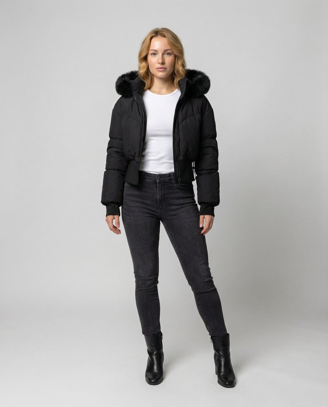 Stylische Warme Cropped Daunenjacke Damen | EB
