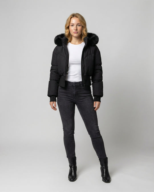 Stylische Warme Cropped Daunenjacke Damen | EB