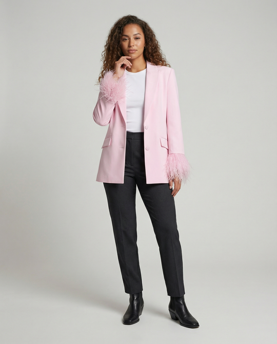Damen eleganter Blazer mit auffälligen Federärmel EB