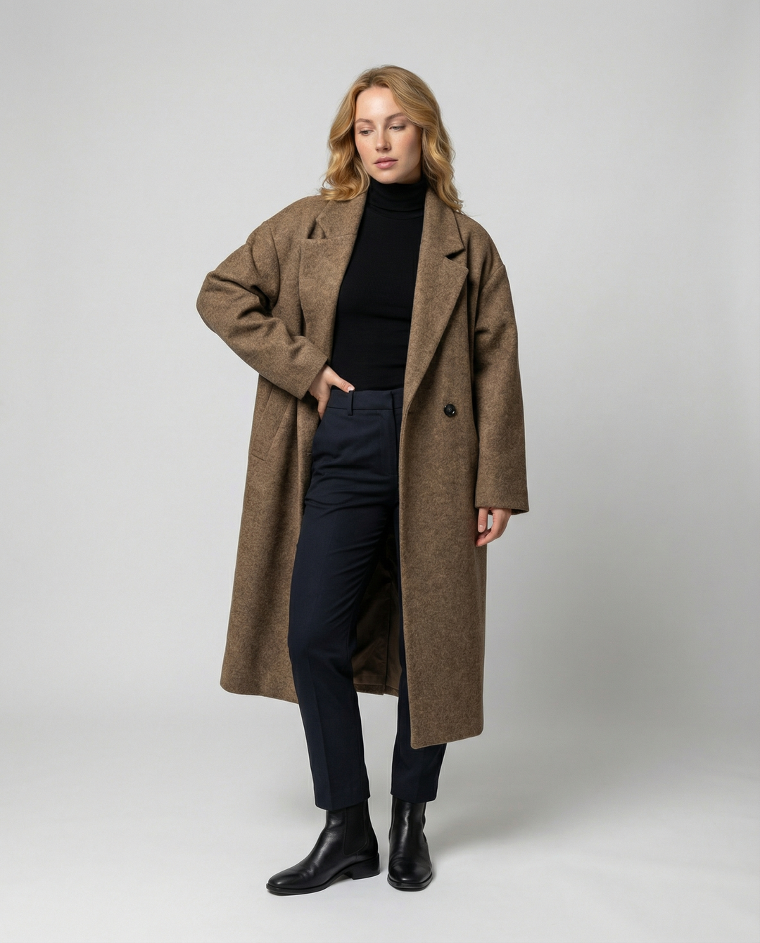 Damen Eleganter Oversized Wollmantel mit Taschen & Komfort | EB