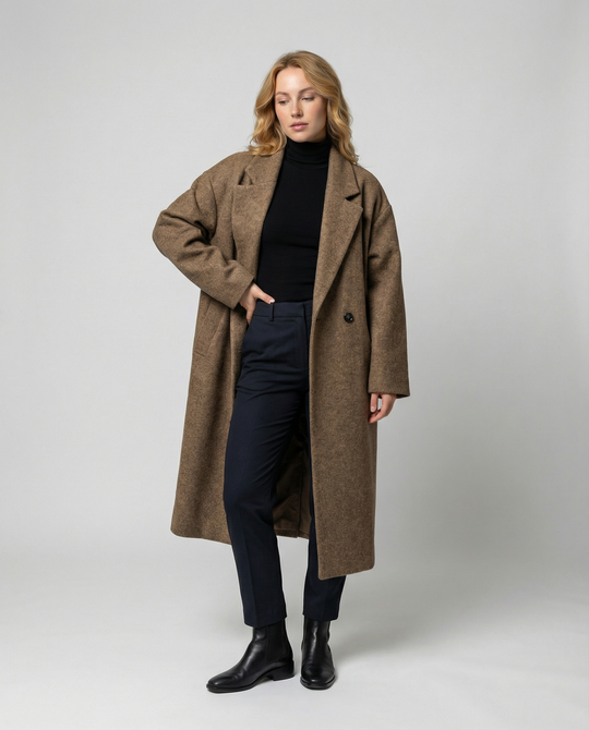 Damen Eleganter Oversized Wollmantel mit Taschen & Komfort | EB