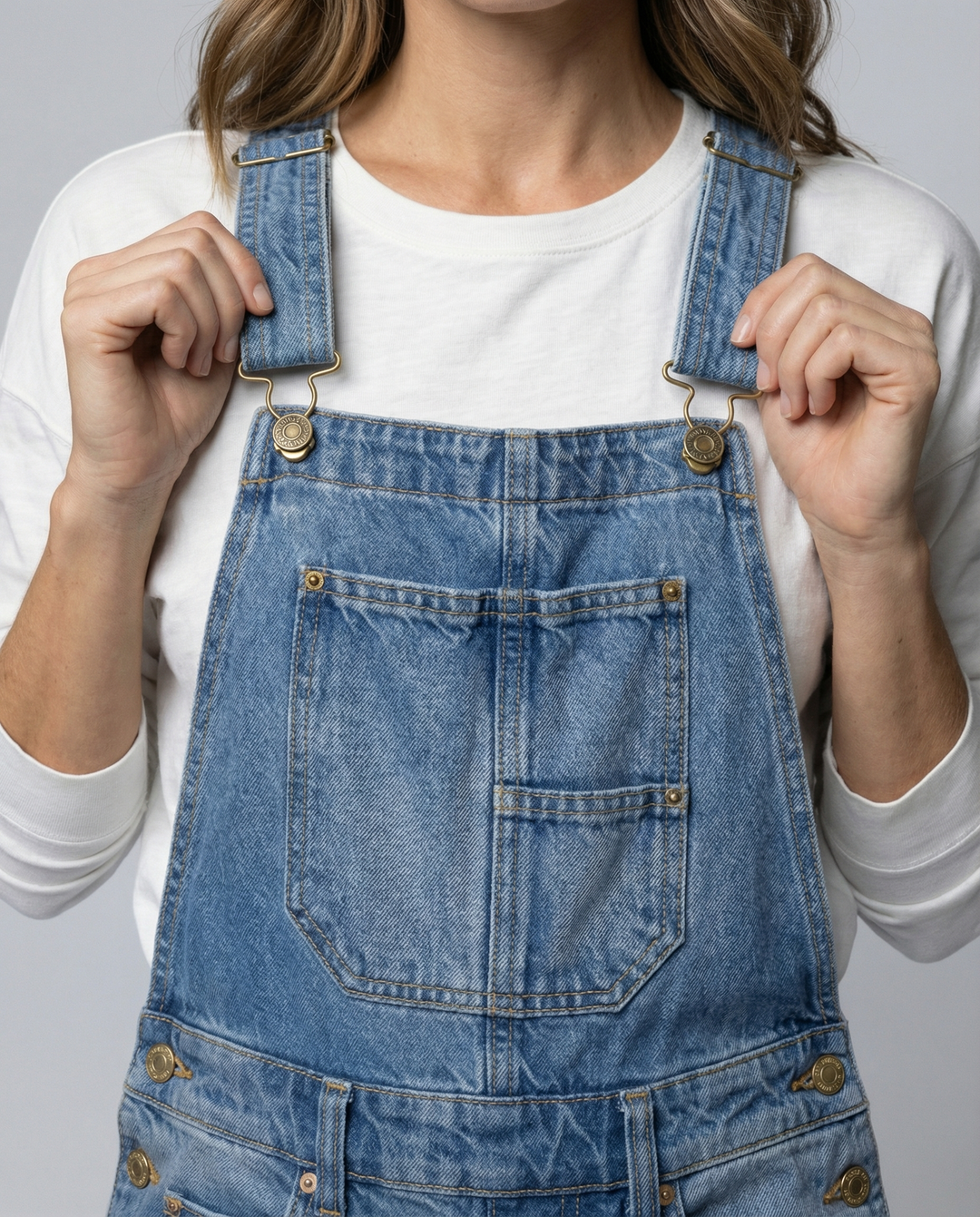Damen Lässige Denim-Latzhose mit Weit geschnittenem Bein EB