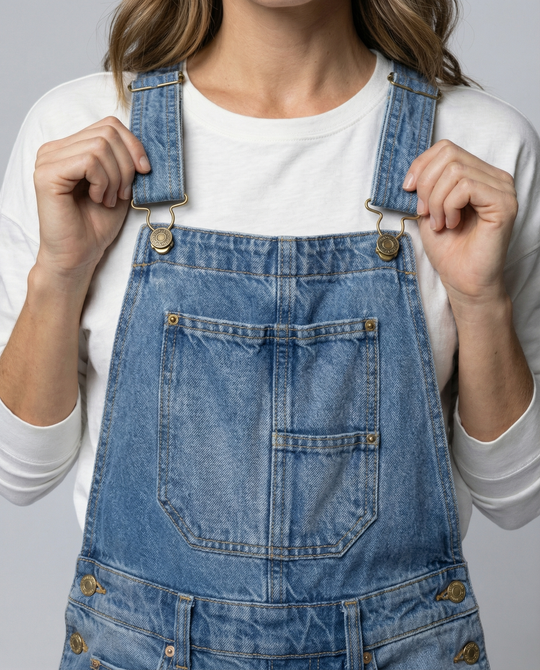 Damen Lässige Denim-Latzhose mit Weit geschnittenem Bein EB