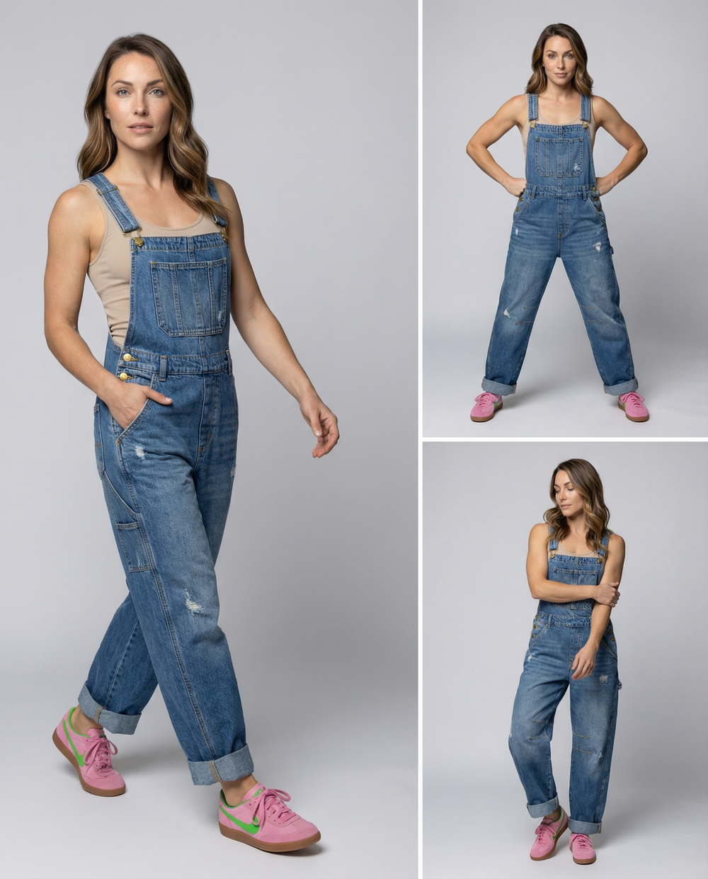 Damen Lässige Denim-Latzhose mit Weit geschnittenem Bein EB