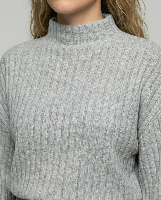 Damen Strickkleid mit hohem Kragen und Rippstruktur EB