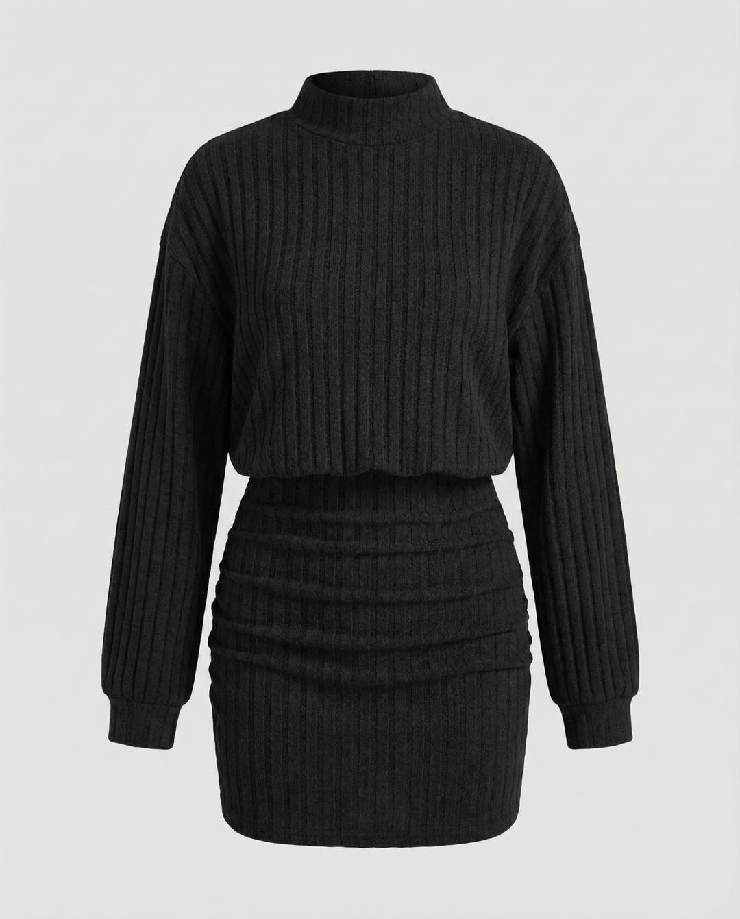 Damen Strickkleid mit hohem Kragen und Rippstruktur EB