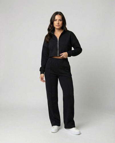 Damen Cropped Fleece-Jacke mit Reißverschluss EB