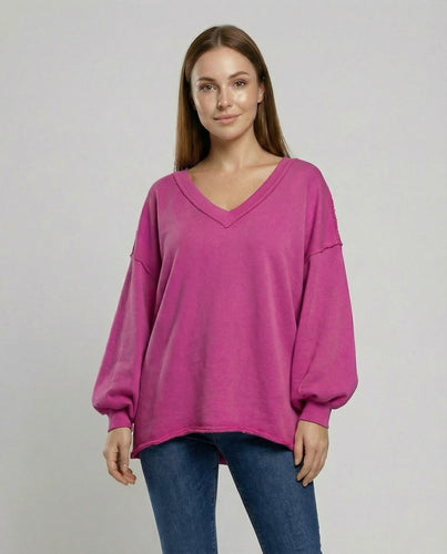 Oversized Damen V-Ausschnitt Sweatshirt | EB