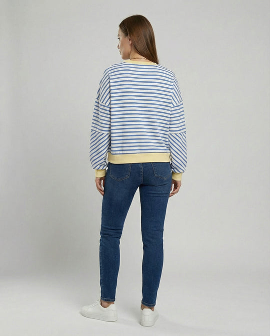 Damen lässiges gestreiftes Sweatshirt mit Boxy-Schnitt und kontrastierenden Abschlüssen EB