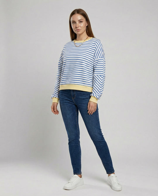 Damen lässiges gestreiftes Sweatshirt mit Boxy-Schnitt und kontrastierenden Abschlüssen EB