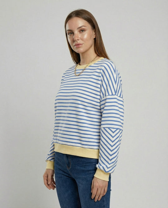 Boxy Sweatshirt Damen Gestreift | EB