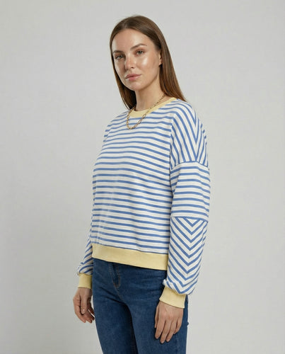 Damen lässiges gestreiftes Sweatshirt mit Boxy-Schnitt und kontrastierenden Abschlüssen EB