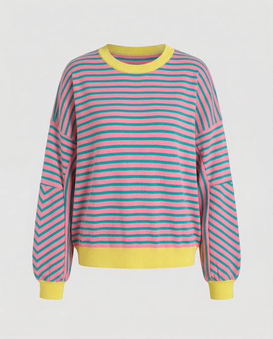 Damen lässiges gestreiftes Sweatshirt mit Boxy-Schnitt und kontrastierenden Abschlüssen EB