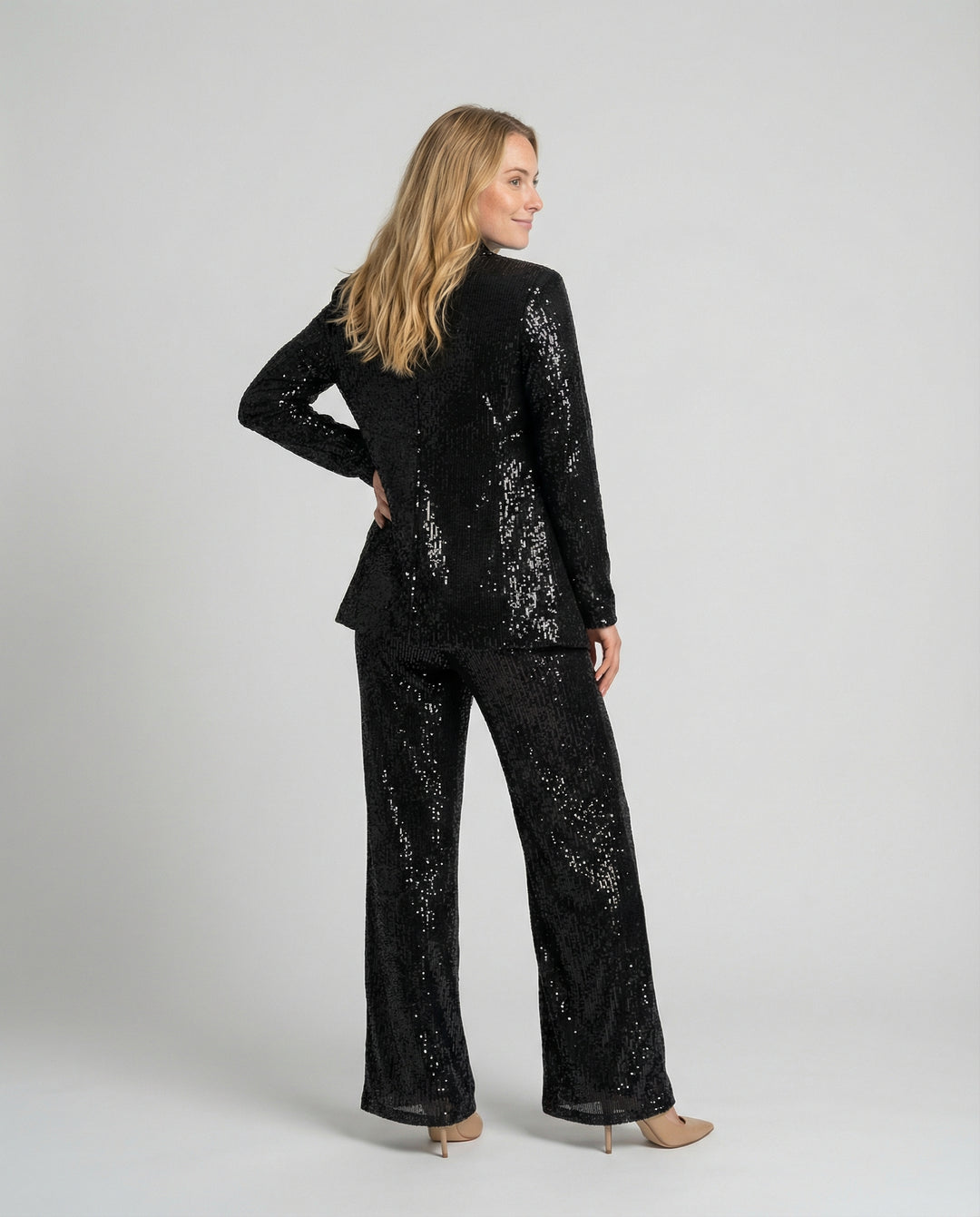 Damen Glitzerndes Blazeranzug mit weitem Bein und schimmernden Pailletten EB
